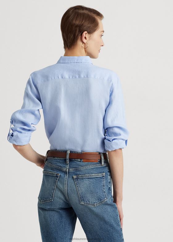 albastru pietriș femei Ralph Lauren cămașă cu mânecă rulată de in 046884051