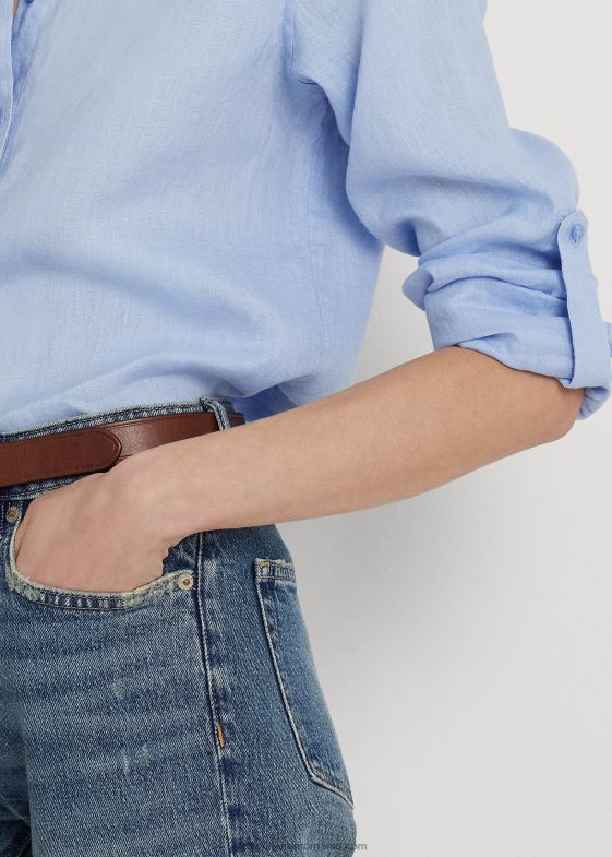 albastru pietriș femei Ralph Lauren cămașă cu mânecă rulată de in 046884051