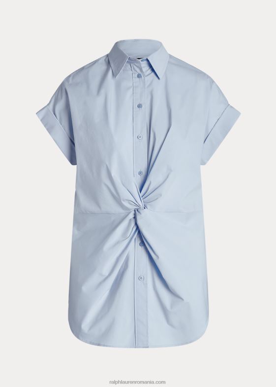 albastru pietriș femei Ralph Lauren cămașă cu mânecă scurtă din bumbac cu răsucire în față 046884067