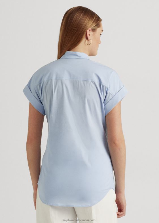 albastru pietriș femei Ralph Lauren cămașă cu mânecă scurtă din bumbac cu răsucire în față 046884067