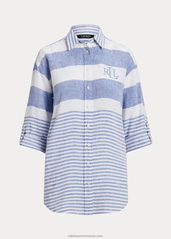 albastru saturn/alb femei Ralph Lauren cămașă oversize din in dungi 046883866