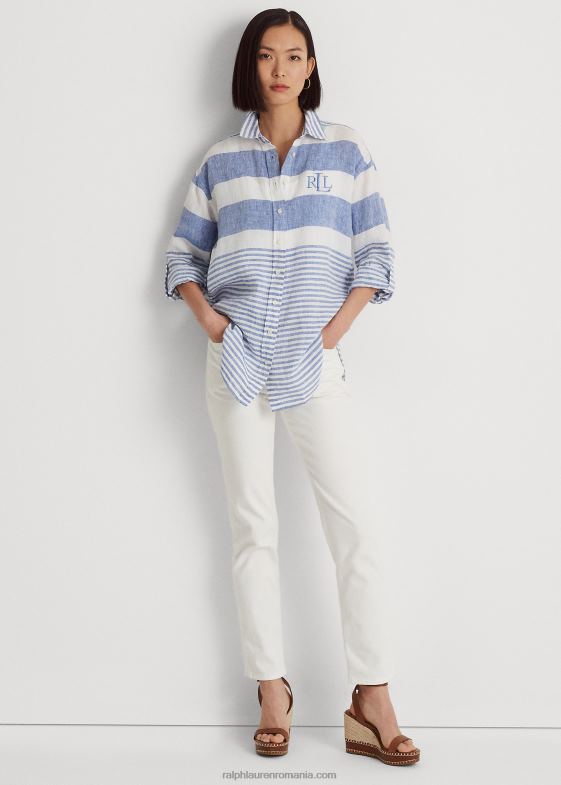 albastru saturn/alb femei Ralph Lauren cămașă oversize din in dungi 046883866
