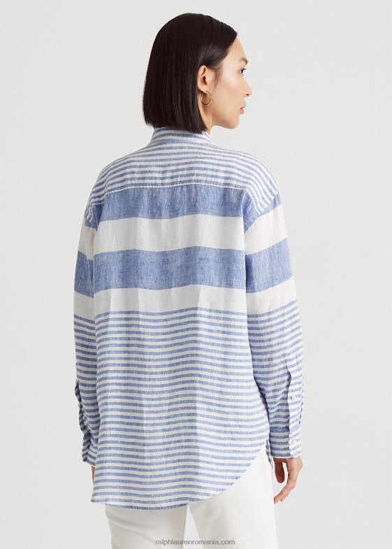 albastru saturn/alb femei Ralph Lauren cămașă oversize din in dungi 046883866