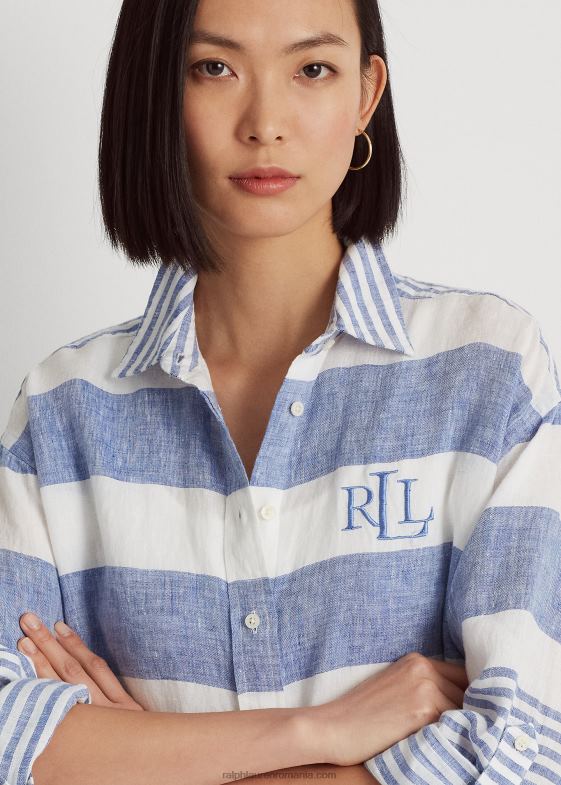 albastru saturn/alb femei Ralph Lauren cămașă oversize din in dungi 046883866