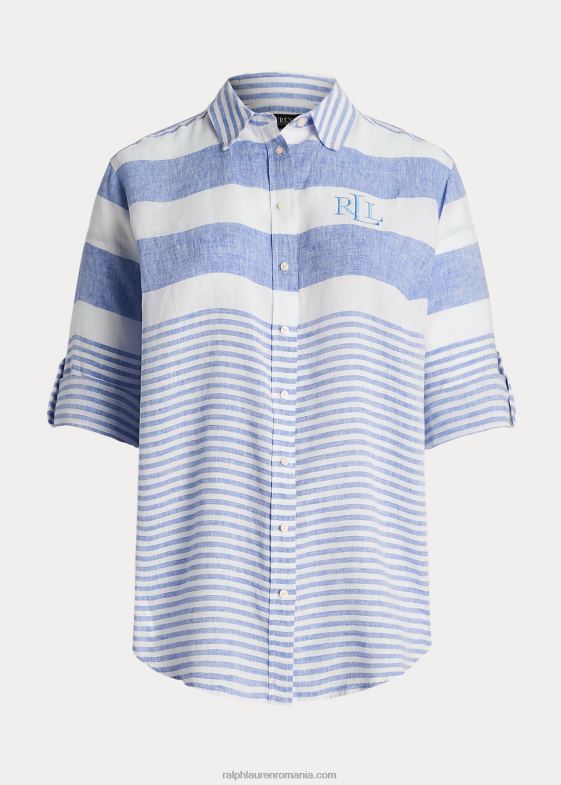 albastru saturn/alb femei Ralph Lauren cămașă oversize din in dungi 046884547