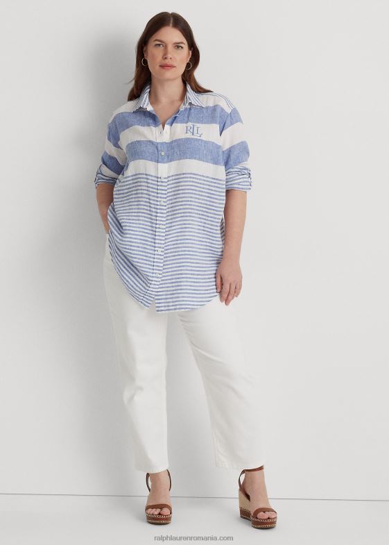 albastru saturn/alb femei Ralph Lauren cămașă oversize din in dungi 046884547