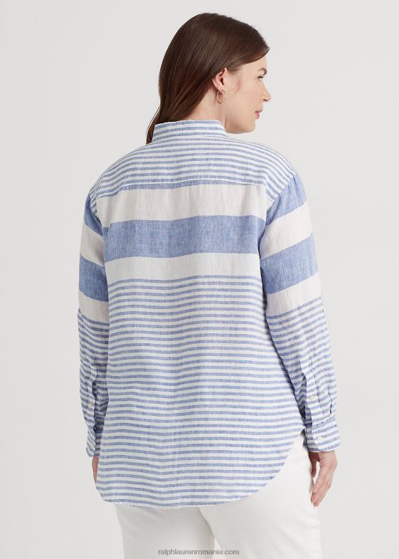 albastru saturn/alb femei Ralph Lauren cămașă oversize din in dungi 046884547