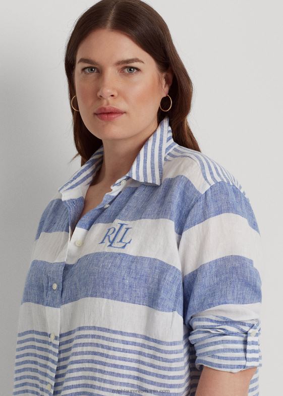 albastru saturn/alb femei Ralph Lauren cămașă oversize din in dungi 046884547