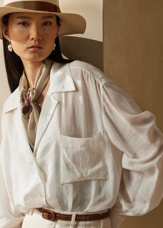 aproape alb femei Ralph Lauren cămașă din voile de in roslin 046883551