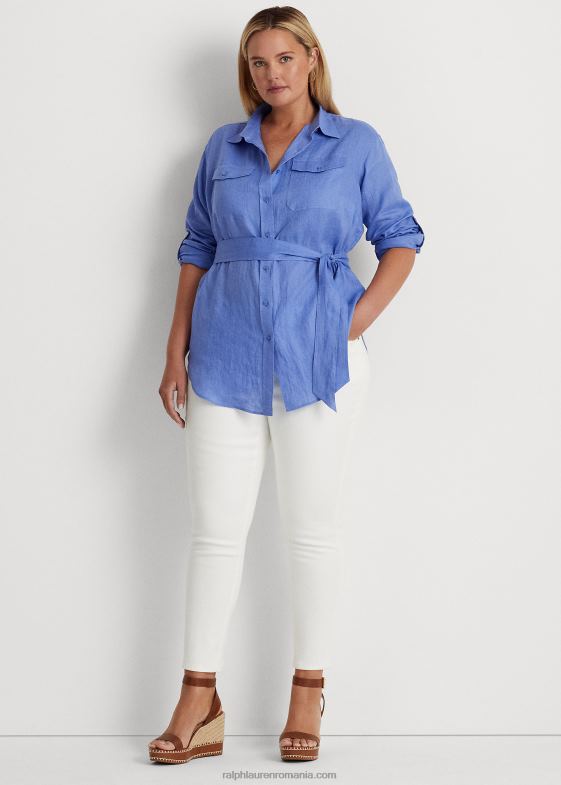 ceață albastră femei Ralph Lauren cămașă de in cu centură 046884631