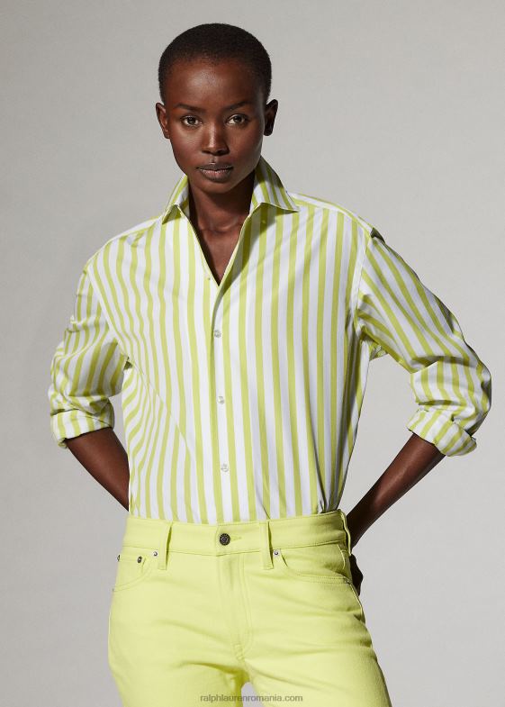 citron/alb femei Ralph Lauren cămașă din bumbac în dungi 046889340