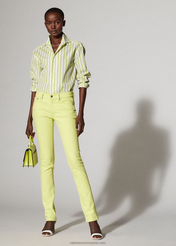 citron/alb femei Ralph Lauren cămașă din bumbac în dungi 046889340
