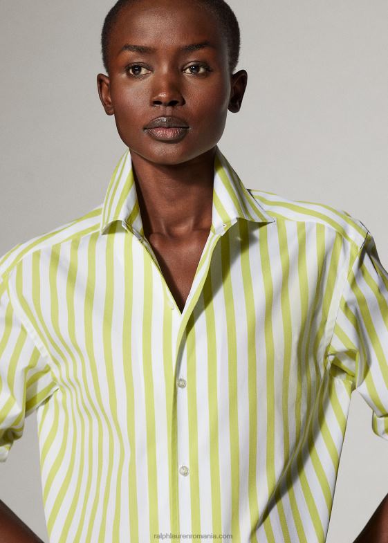 citron/alb femei Ralph Lauren cămașă din bumbac în dungi 046889340
