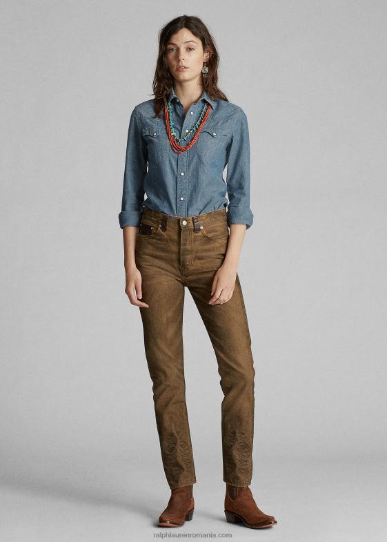 clătiți femei Ralph Lauren cămașă vestică indigo chambray 046883608