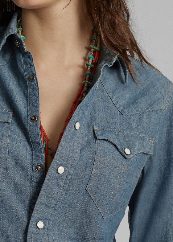 clătiți femei Ralph Lauren cămașă vestică indigo chambray 046883608