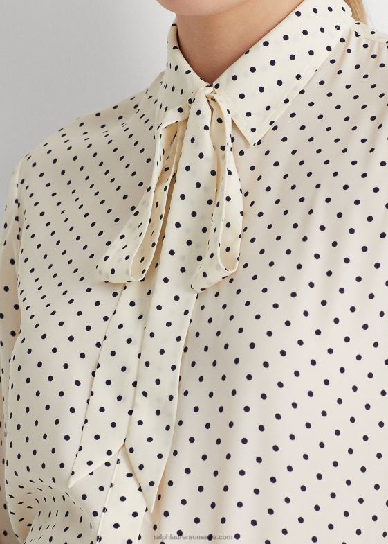 cremă pergament/marin femei Ralph Lauren cămașă din crepon cu decolteu cu buline 046884063