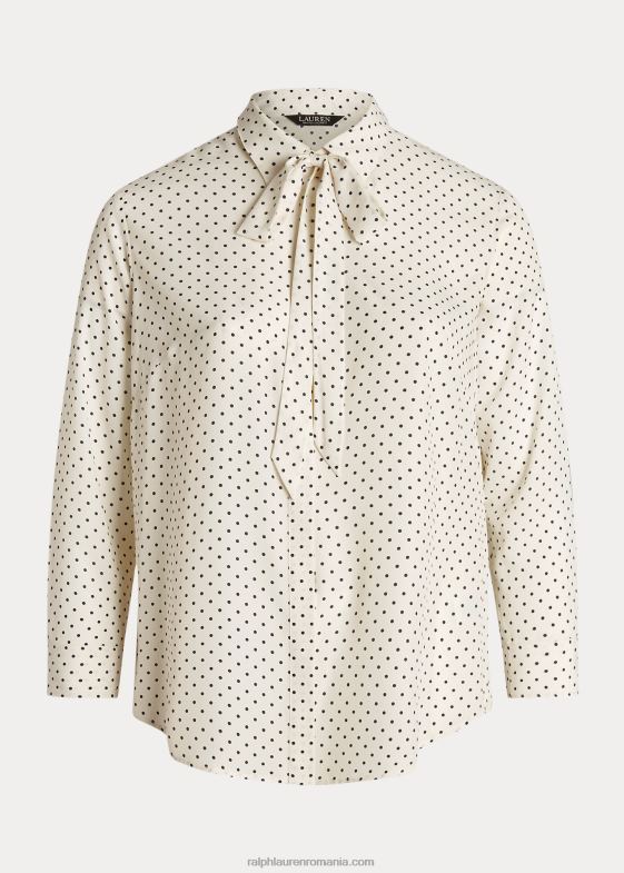 cremă pergament/marin femei Ralph Lauren cămașă din crepon cu decolteu cu buline 046884668