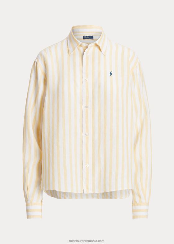 dungă galbenă femei Ralph Lauren cămașă oversize din in dungi 046883031