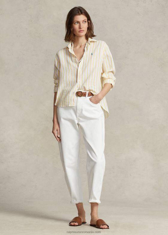 dungă galbenă femei Ralph Lauren cămașă oversize din in dungi 046883031