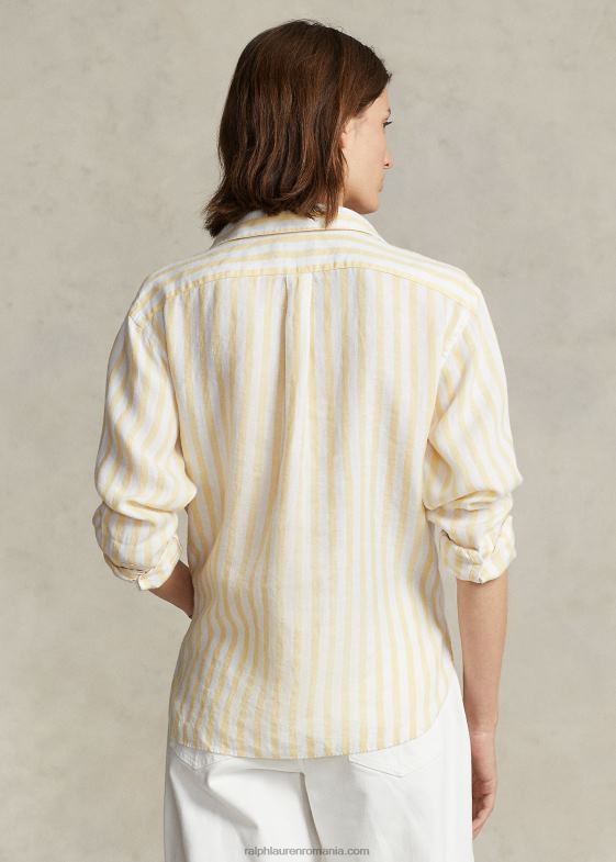 dungă galbenă femei Ralph Lauren cămașă oversize din in dungi 046883031