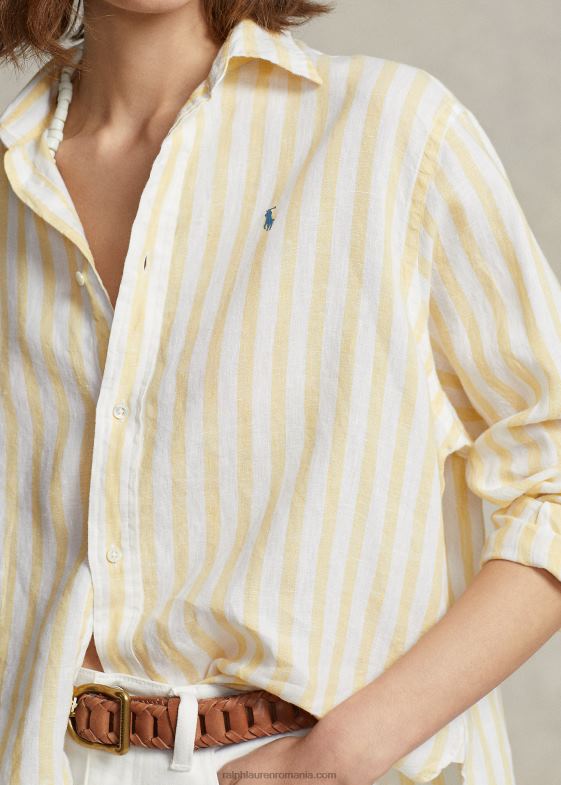 dungă galbenă femei Ralph Lauren cămașă oversize din in dungi 046883031