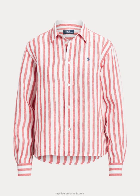 dungă roșie femei Ralph Lauren cămașă oversize din in dungi 046883032