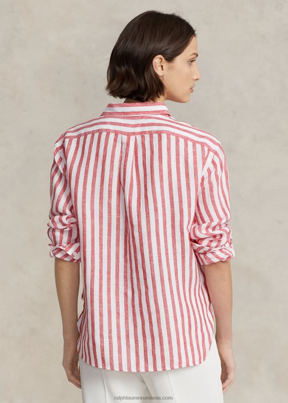 dungă roșie femei Ralph Lauren cămașă oversize din in dungi 046883032