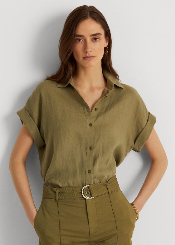 ferigă măsline femei Ralph Lauren cămașă cu mânecă dolman din in 046883782