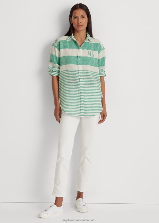 frunză de palmier/alb femei Ralph Lauren cămașă oversize din in dungi 046884359