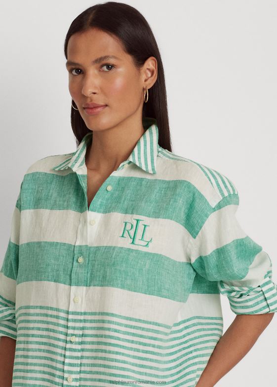 frunză de palmier/alb femei Ralph Lauren cămașă oversize din in dungi 046884359