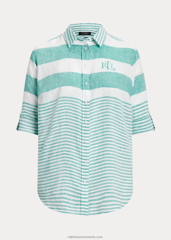 frunză de palmier/alb femei Ralph Lauren cămașă oversize din in dungi 046884548
