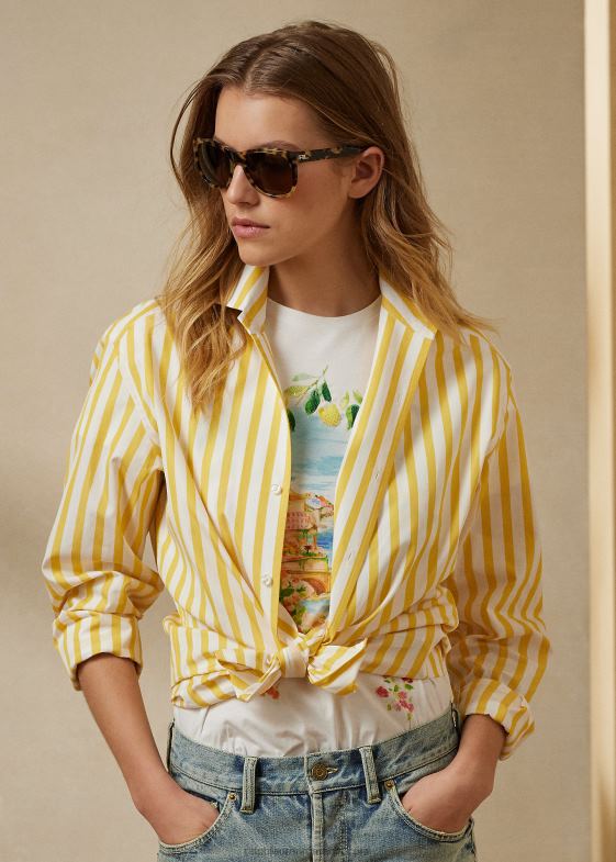 galben/alb clasic femei Ralph Lauren cămașă din bumbac în dungi 046889339
