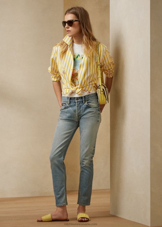 galben/alb clasic femei Ralph Lauren cămașă din bumbac în dungi 046889339