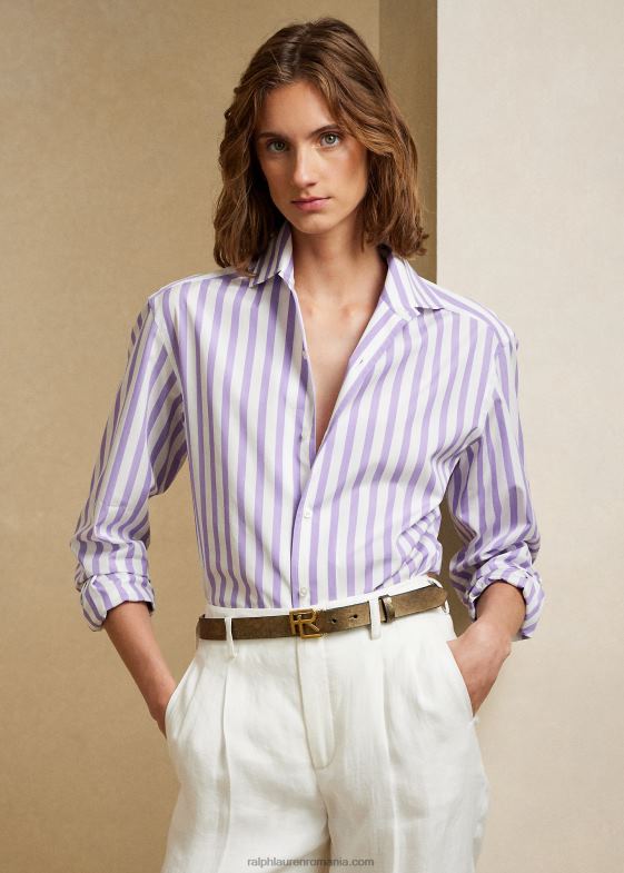 liliac/alb femei Ralph Lauren cămașă din bumbac în dungi 046889344