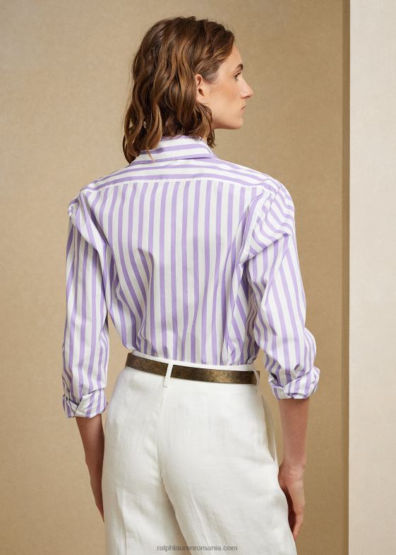 liliac/alb femei Ralph Lauren cămașă din bumbac în dungi 046889344