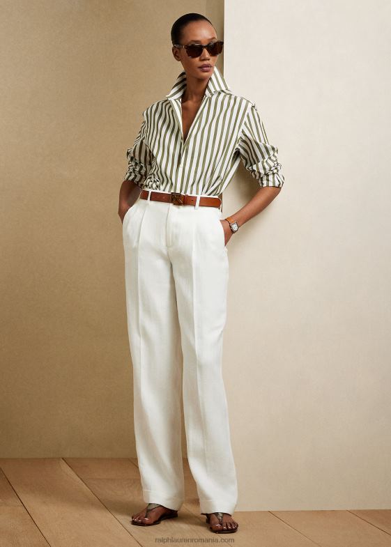 măsliniu/alb femei Ralph Lauren cămașă din bumbac în dungi 046889342