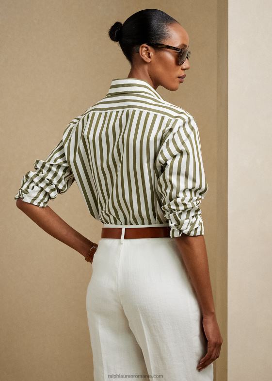 măsliniu/alb femei Ralph Lauren cămașă din bumbac în dungi 046889342