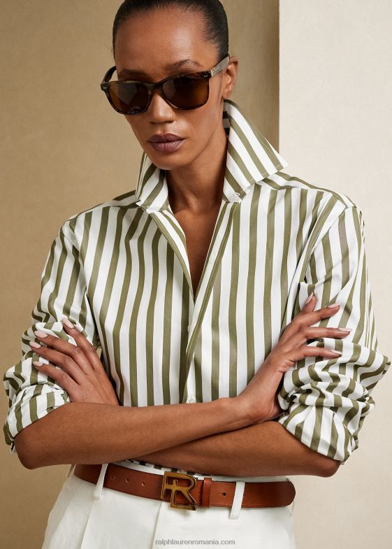 măsliniu/alb femei Ralph Lauren cămașă din bumbac în dungi 046889342