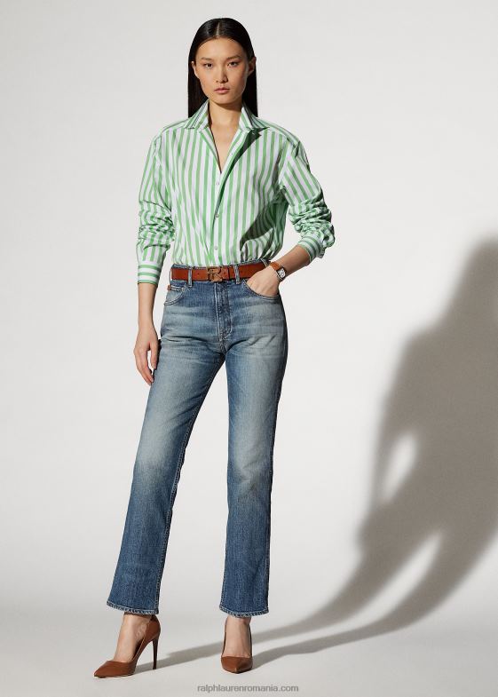 menta/alb femei Ralph Lauren cămașă din bumbac în dungi 046889341