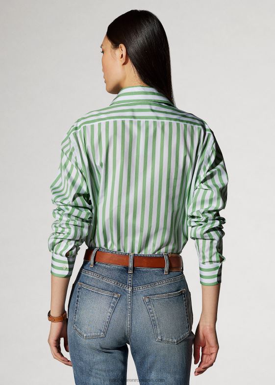 menta/alb femei Ralph Lauren cămașă din bumbac în dungi 046889341