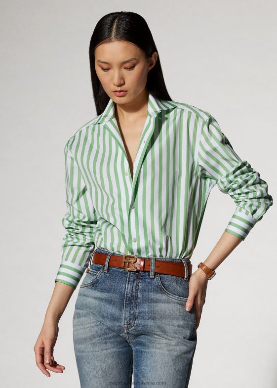 menta/alb femei Ralph Lauren cămașă din bumbac în dungi 046889341