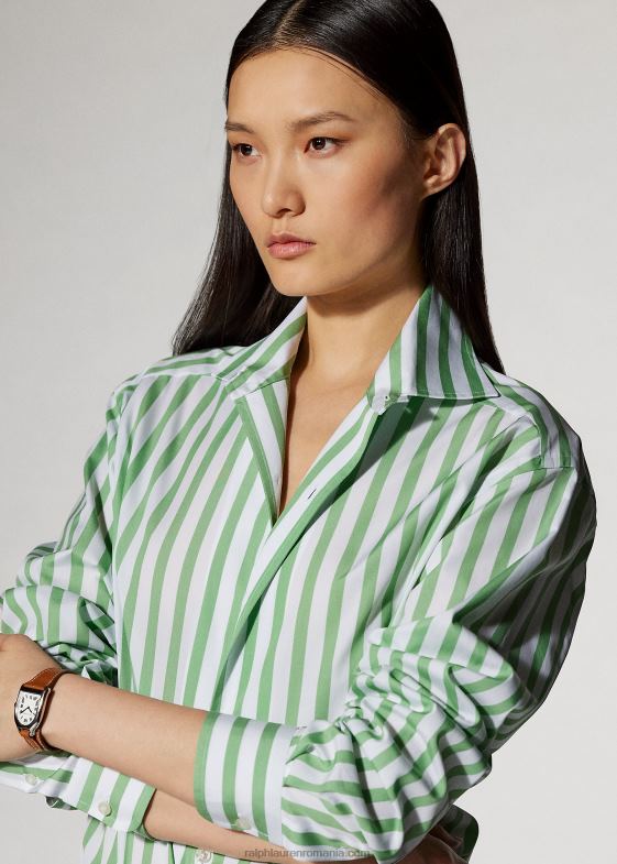 menta/alb femei Ralph Lauren cămașă din bumbac în dungi 046889341