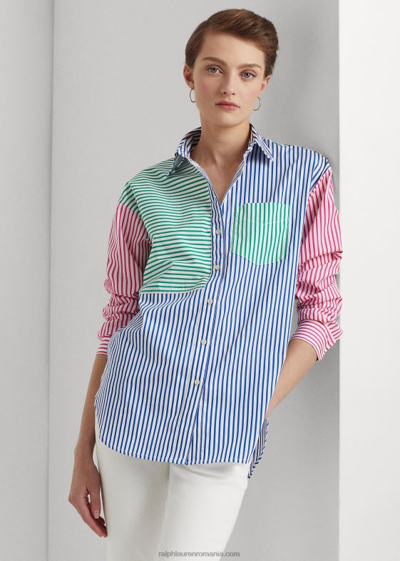 multi albastru/alb femei Ralph Lauren cămașă din bumbac în dungi 046884348