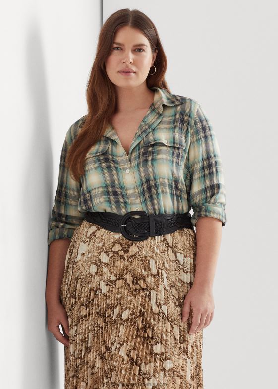 multi albastru/verde femei Ralph Lauren cămașă oversize din twill în carouri 046884771