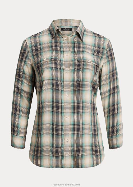 multi albastru/verde femei Ralph Lauren cămașă oversize din twill în carouri 046884771