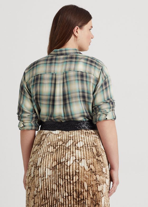 multi albastru/verde femei Ralph Lauren cămașă oversize din twill în carouri 046884771