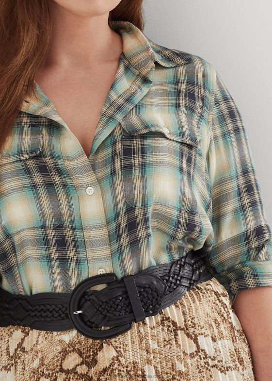 multi albastru/verde femei Ralph Lauren cămașă oversize din twill în carouri 046884771