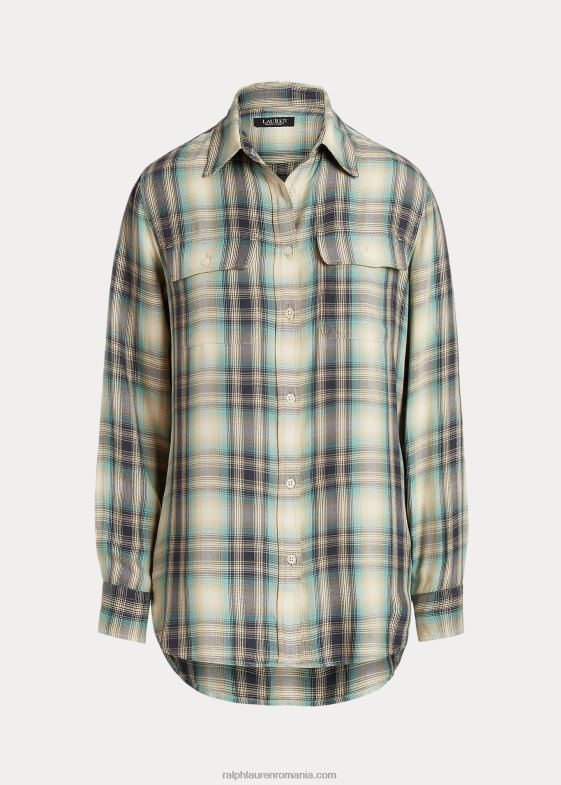 multi albastru/verde femei Ralph Lauren cămașă oversize din twill în carouri 046884881
