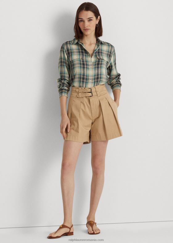 multi albastru/verde femei Ralph Lauren cămașă oversize din twill în carouri 046884881