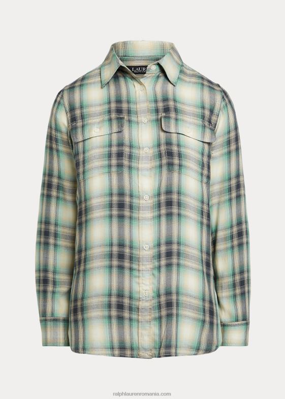multi albastru/verde femei Ralph Lauren cămașă oversize din twill în carouri 046889523